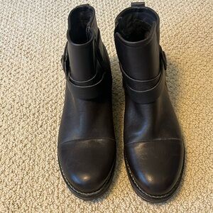 Brown Leather short boots w/ buckle detail and side zip in excellent condition